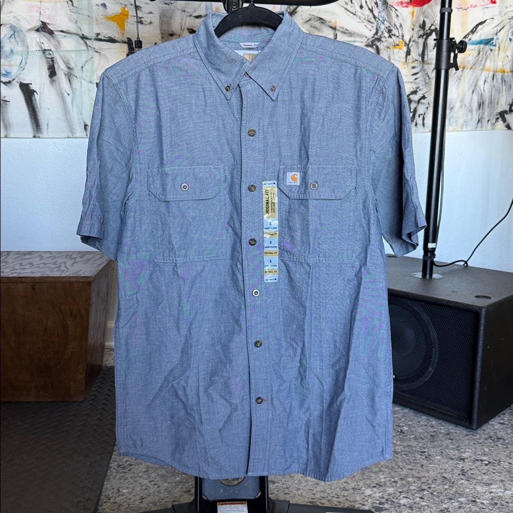 NWT Carhartt Men's Chambray Button-Down Blue Shirt